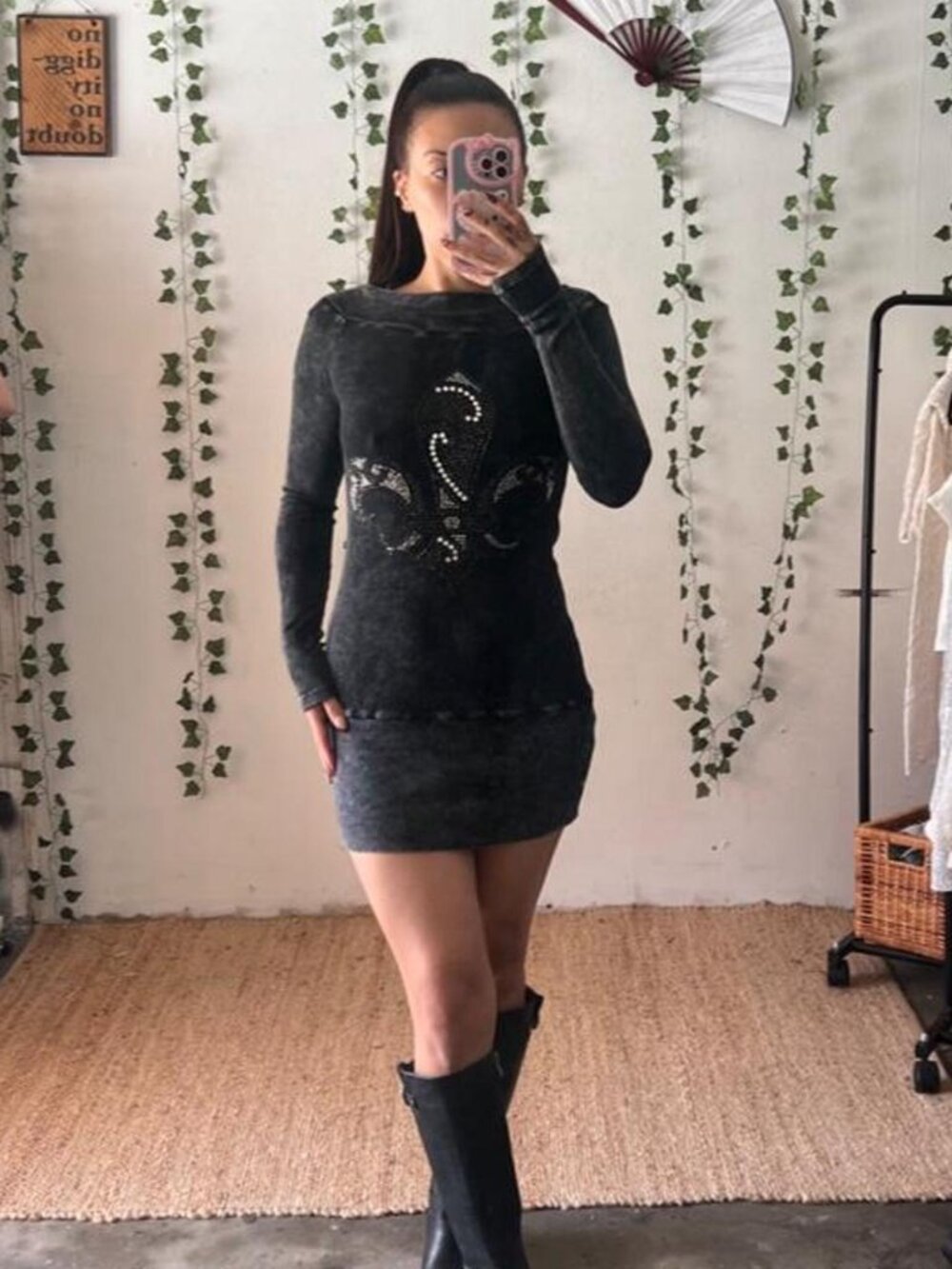 Vintage Y2K Enti thermal mini dress with rhinestone embellishment size S